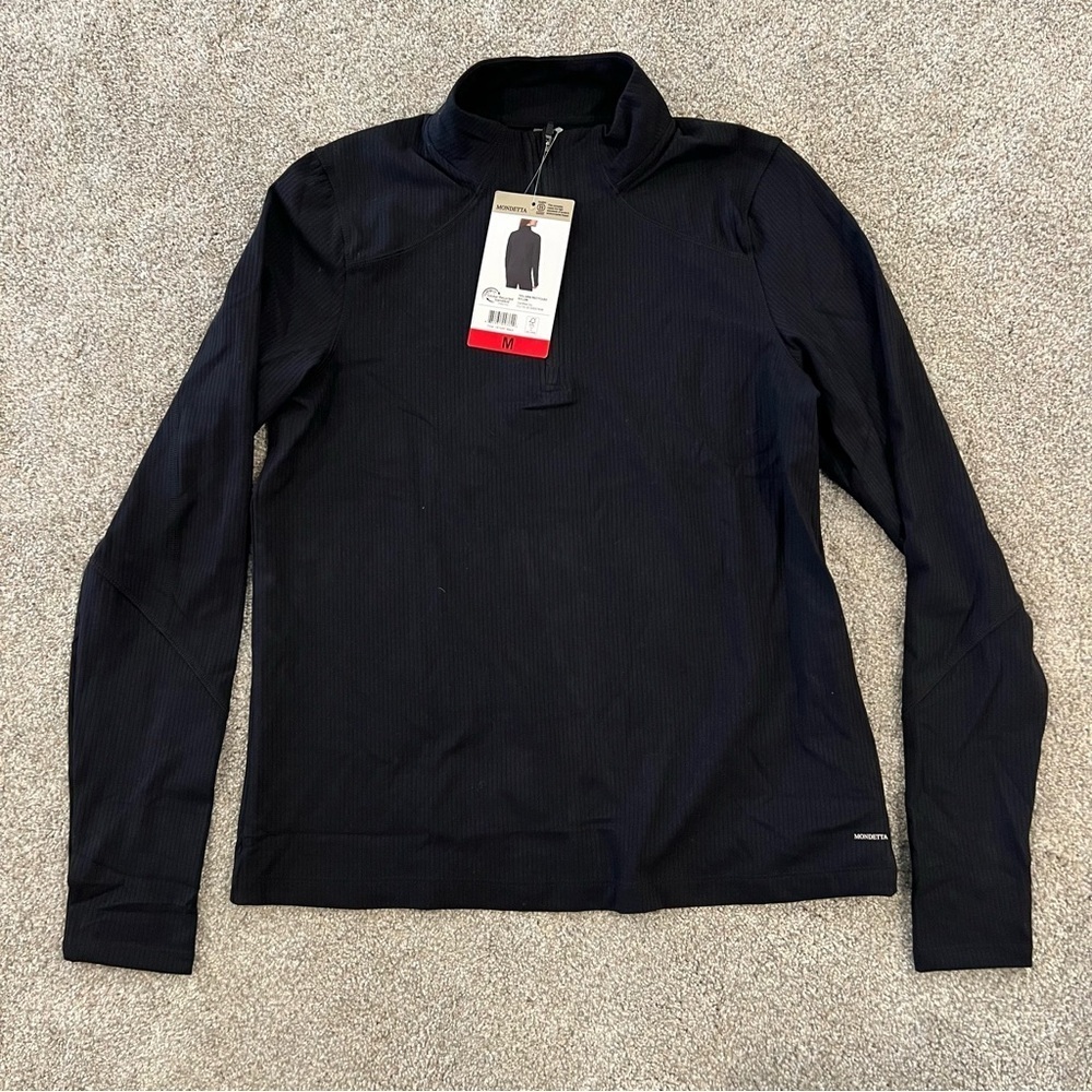 Mondetta NWT Active Ribbed 1/2 Zip Top Long Sleeve Women Sz medium Black 1874267